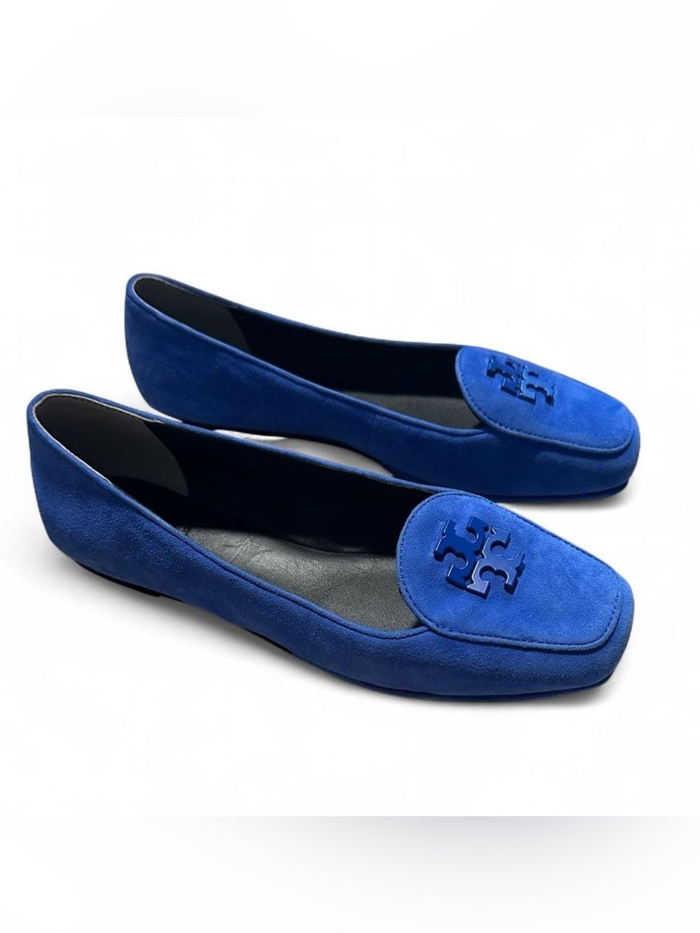 Tory Burch Cobalt Suede Logo Loafers